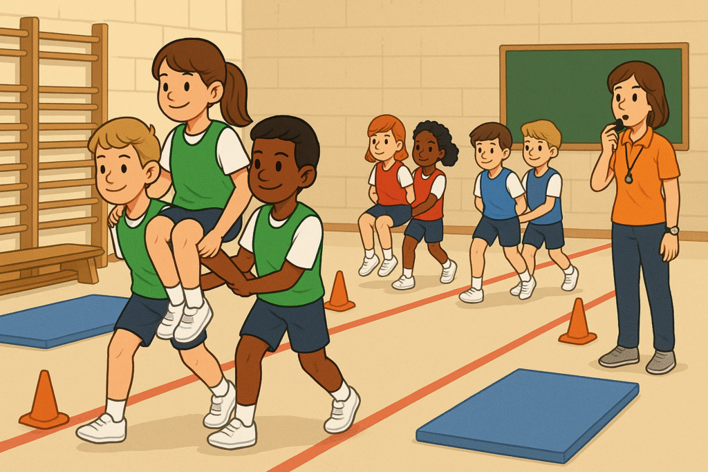 Transportes cooperativos en Educación Física - 3 - La sillita mecánica: